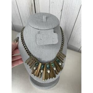 American Western Bronze Egyptian Style Mineral White Drop Cloud Stone Necklace